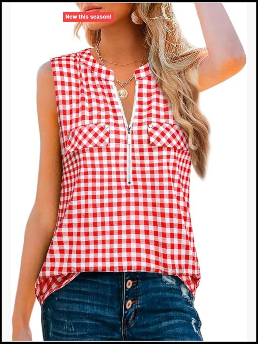 Women's Sleeveless V-Neck Zipper Tank Top Blouse Business Casual Work Tunic